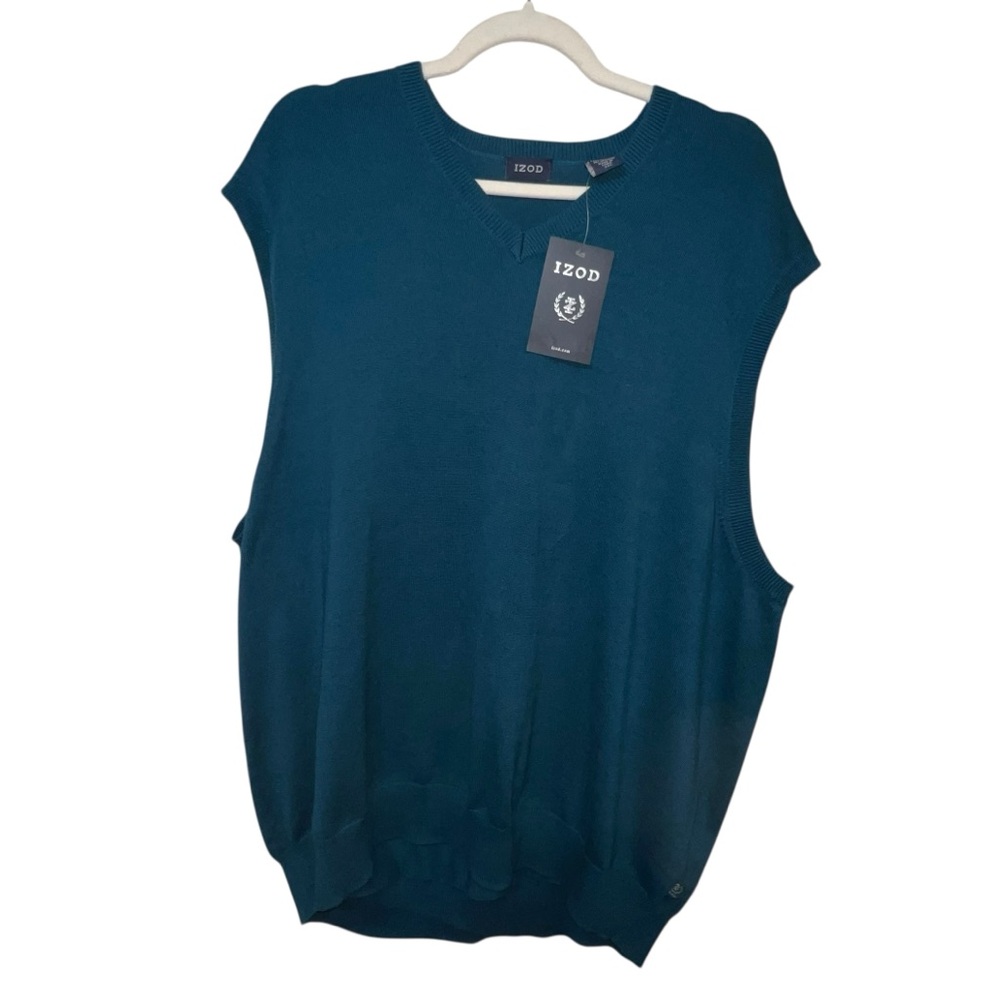 Men’s Izod Teal Green Blue Sweater Vest 100% Cotton 2XL XXL Dark Academia Preppy